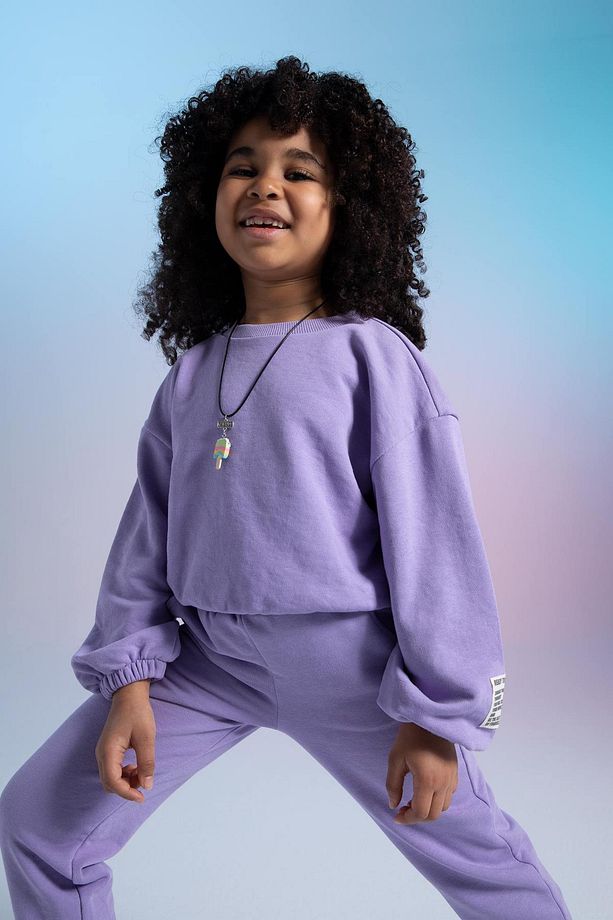 Kız Çocuk Bisiklet Yaka Kalın Sweatshirt - 1