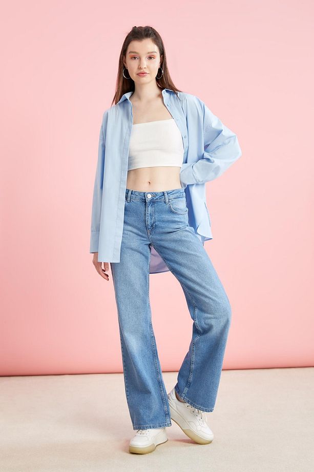 Basic Oversize Fit Poplin Gömlek %100 Pamuk Tunik - 2