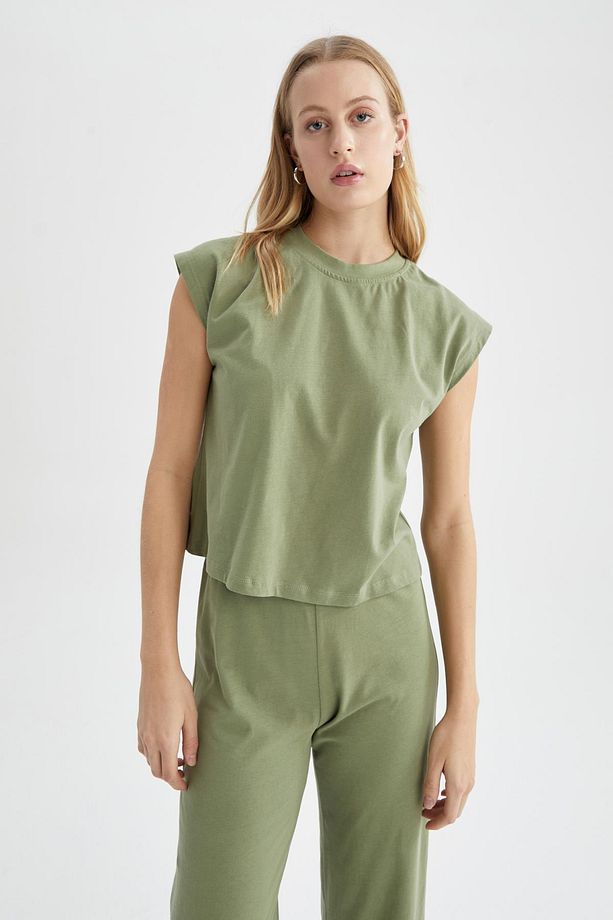 Regular Fit Bisiklet Yaka Basic Yarasa Kollu %100 Pamuk Tişört - 3