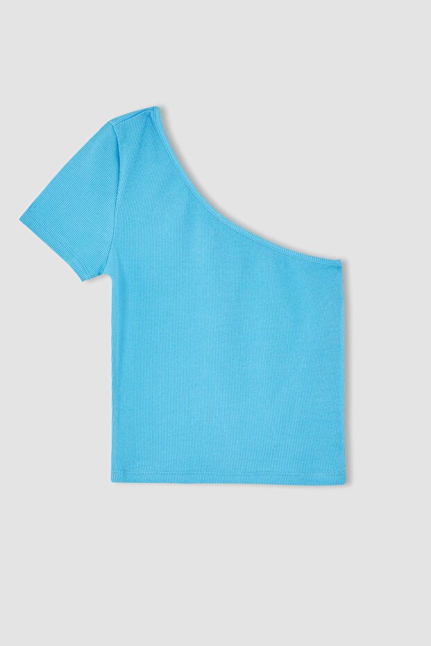 Slim Fit Basic Tek Omuzlu Tişört - 8
