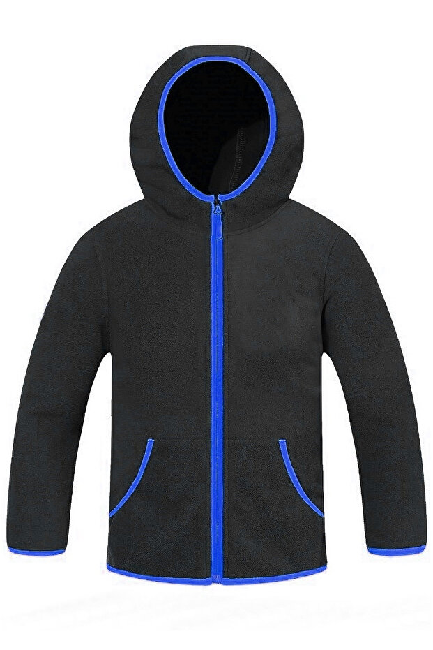 Hooded Zippered Children's Fleece Sweatshirt Black - Blue
