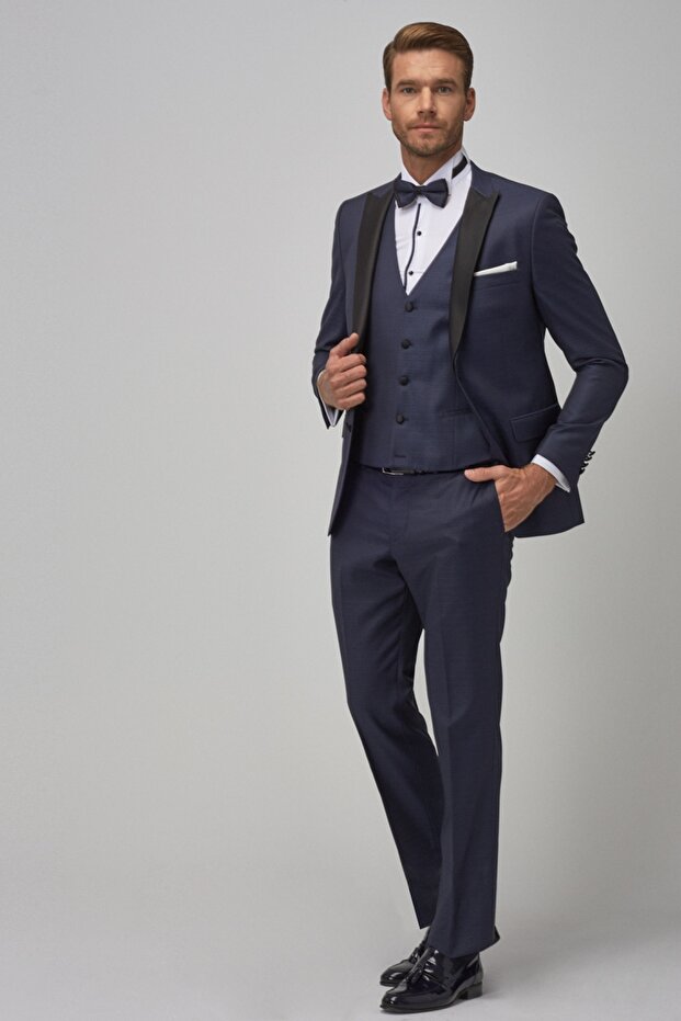 Men's Woolen Slim Fit Slim Fit Tuxedo Groom Dress with Vest