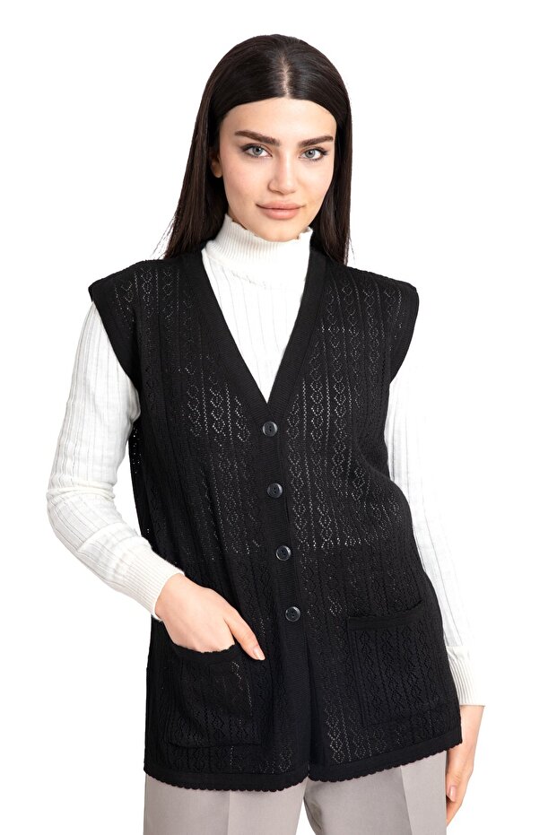 Women's Middle Age and Above Mercerized Buttoned Rolax Mother Vest with Pockets 732