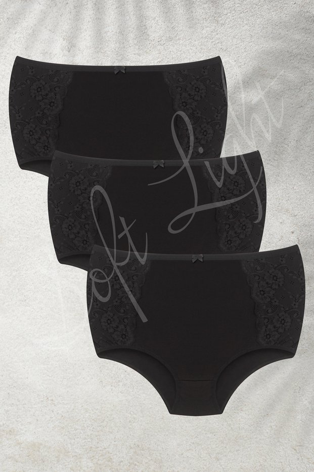 Lace Gathering Women's Panties High Waist Cotton Black Panties 3-Piece Panties