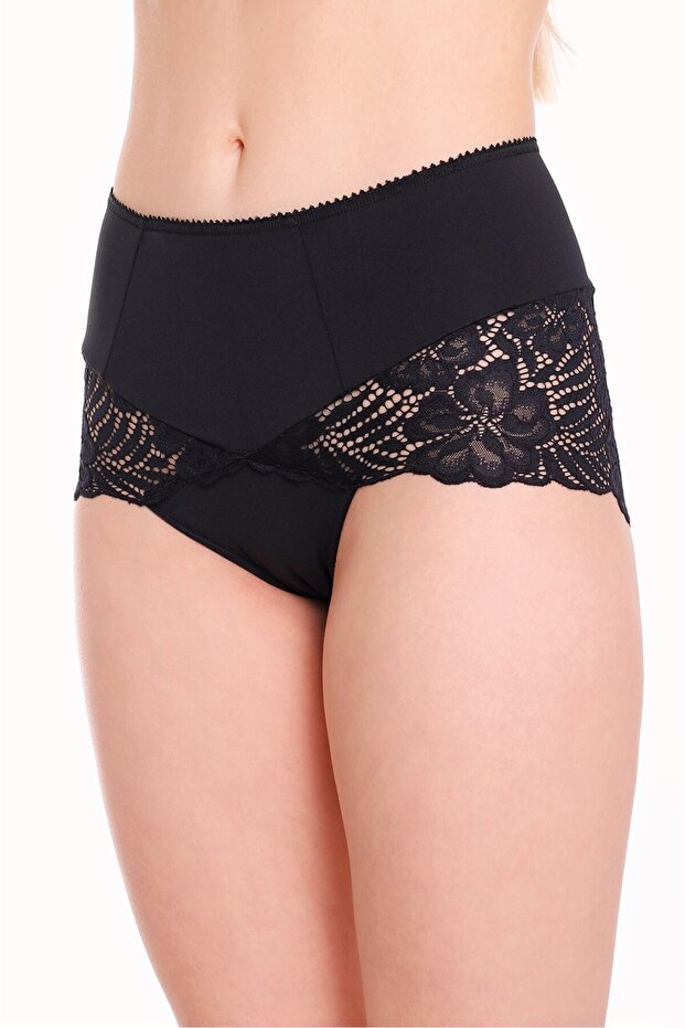 Women's Black Lace High Waist Panties 506