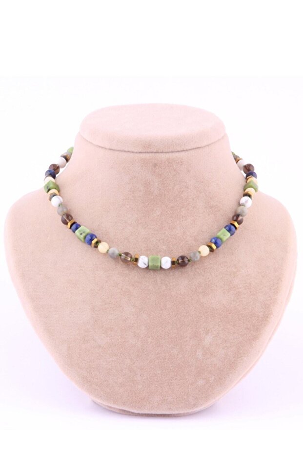 Certified Rhodochrocite-smokey Quartz-calcite-havlite-lapis-jade-labradorite Student Necklace