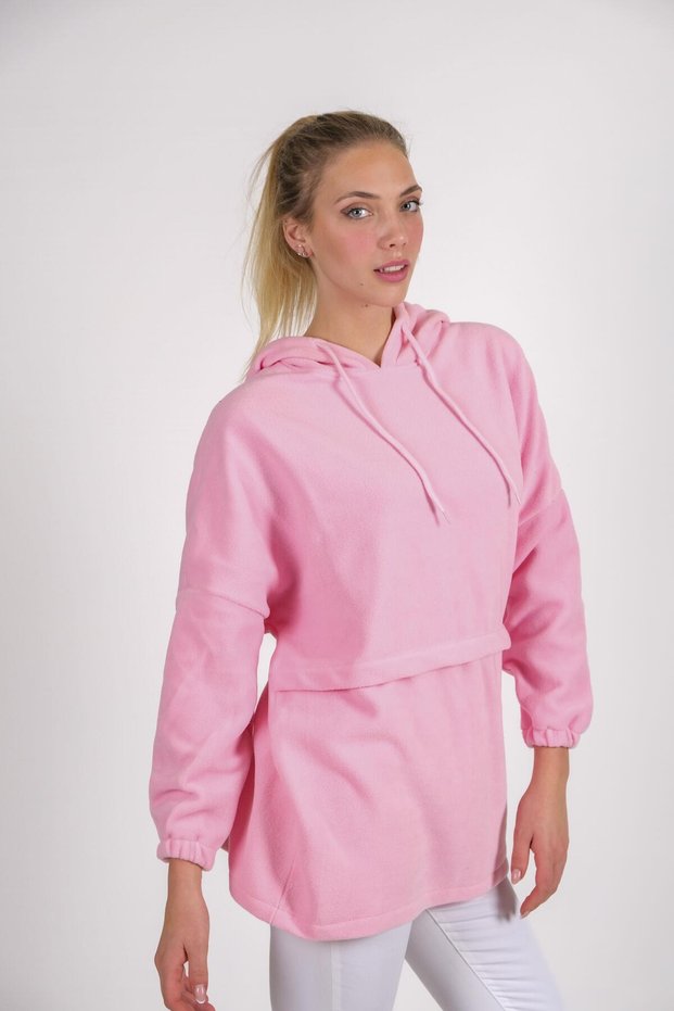 Women's Pink Hooded Oversize Outdoor Retro Fleece Hoodie 22wk299