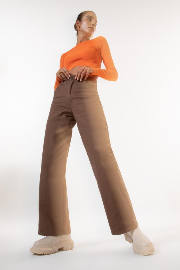 Long Length Gabardine Trousers with Flared Leg Pockets