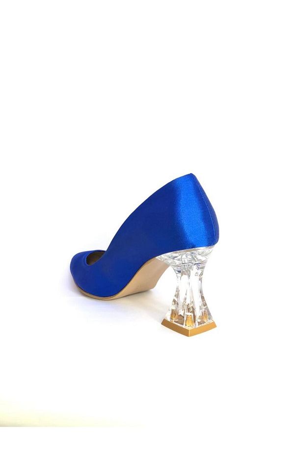 Saks Mavi Saten Şeffaf Topuk Stiletto Ayakkabı - 7