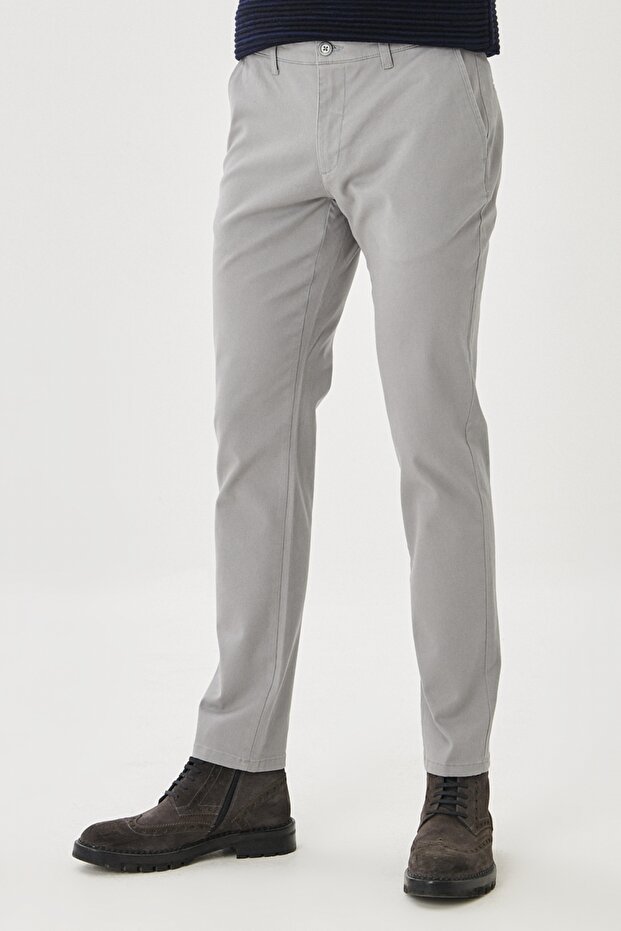 Men's Gray Non-Kneeling S Slim Fit Slim Fit Side Pocket Cotton Stretch Chino Trousers