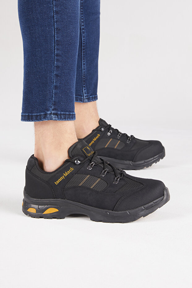Men's Black Yellow Trekking Shoes V1030