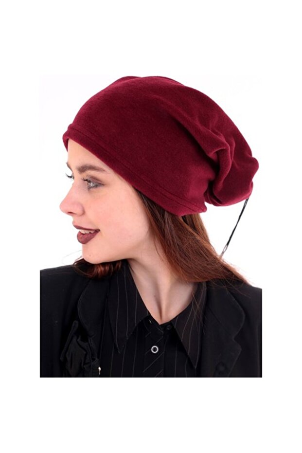 Deafox Burgundy Neck Collar Fleece Beanie
