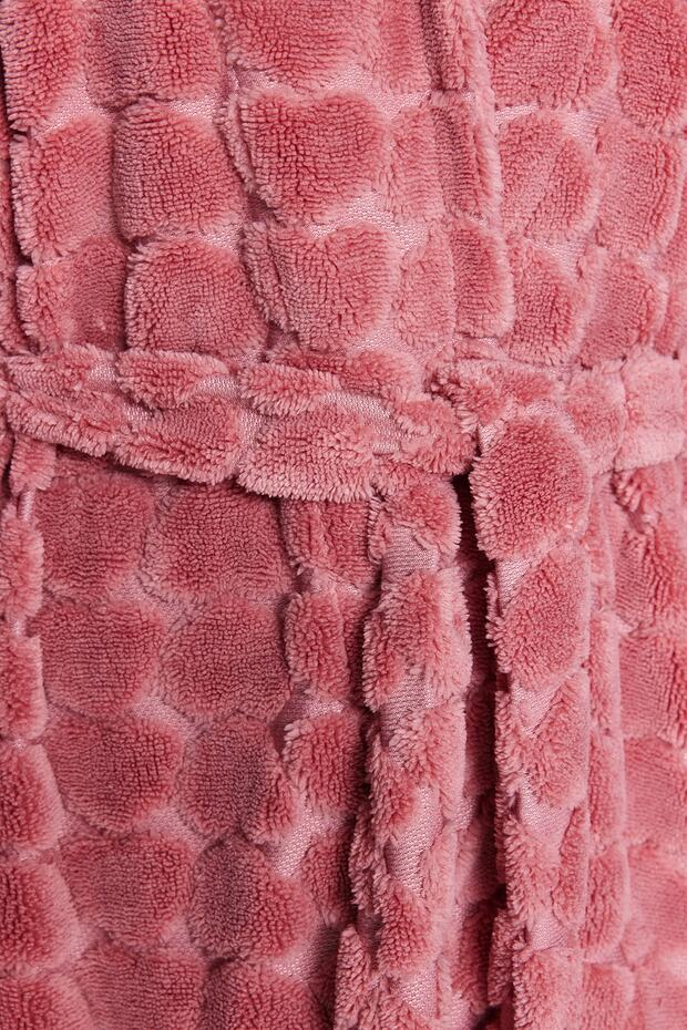 Pembe Kuşaklı Kalpli Polar Kışlık Örme Sabahlık THMAW24SB00002 - 9