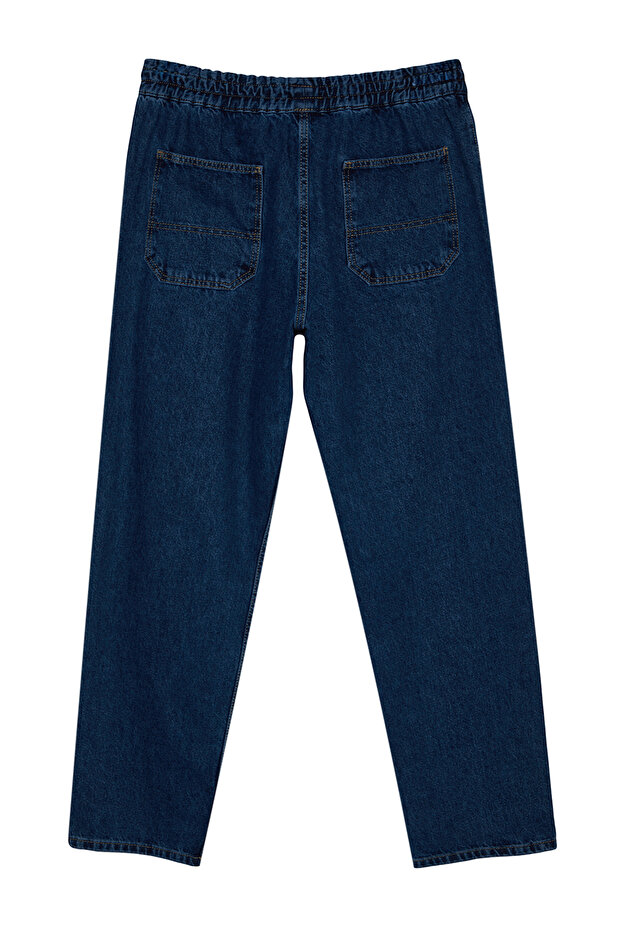 Lacivert Regular Beli Lastikli Jeans Bol Kot Pantolon TMNAW24JE00025 - 8