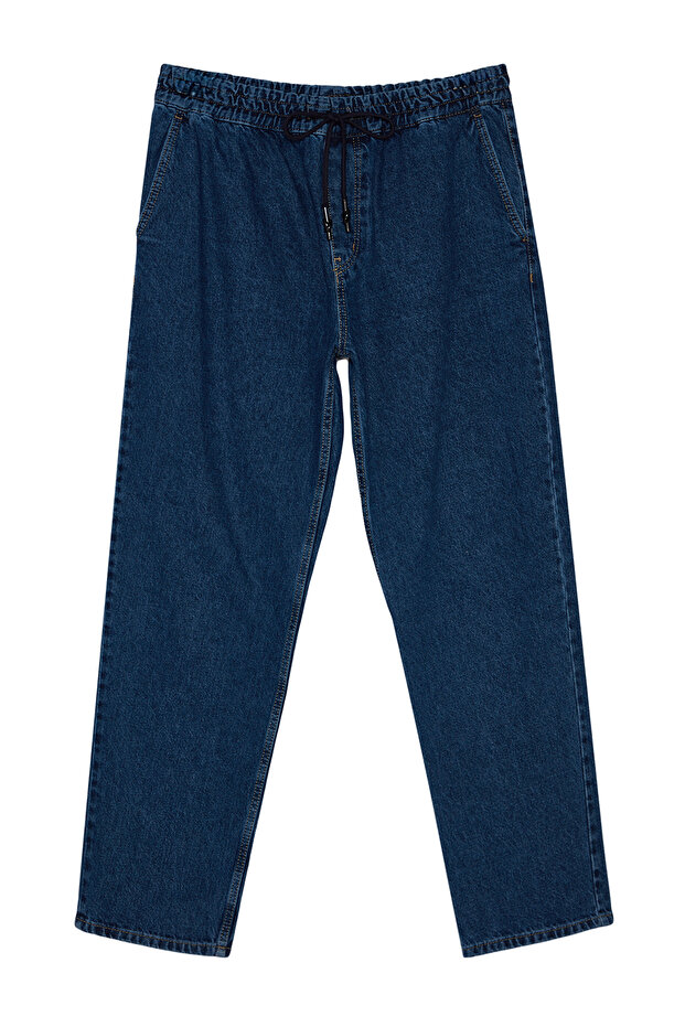 Lacivert Regular Beli Lastikli Jeans Bol Kot Pantolon TMNAW24JE00025 - 6