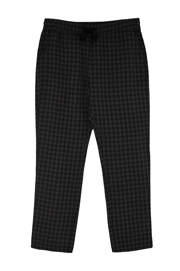 Siyah Regular Fit Rahat Kalıp Ekose Dokuma Unisex Pijama Altı Eşofman TMNAW24PJ00020 - 6