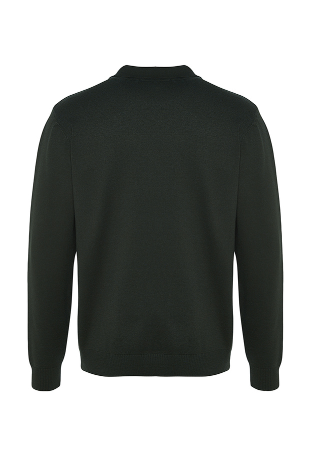 Koyu Yeşil Regular Fit Polo Yaka Basic Triko Kazak TMNAW24KZ00067 - 7