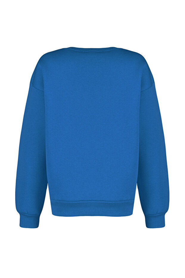 Saks Oversize/Rahat Kesim Basic Bisiklet Yaka Kalın/İçi polarlı Örme Sweatshirt TWOAW24SW00102 - 13