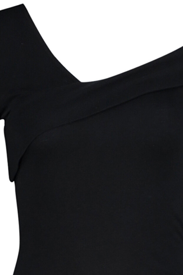 Siyah Pamuklu Esnek Volanlı Fitted/Vücuda Oturan Crop Örme Bluz TWOAW24BZ00161 - 8