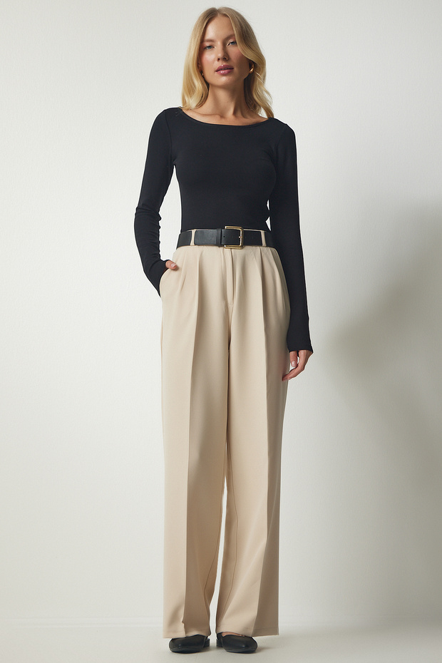 Women's Cream Pocket Palazzo Trousers DW00001