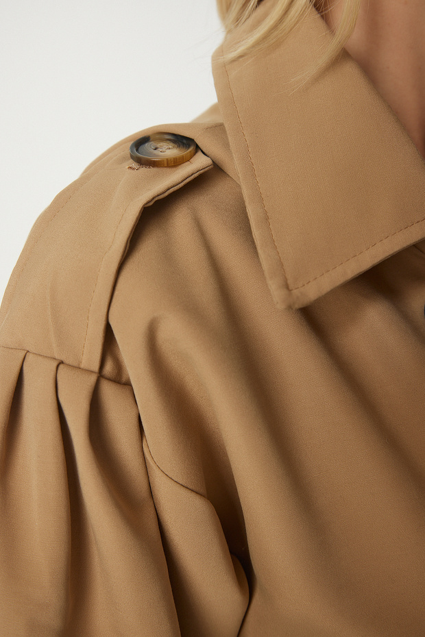 Дамски тренчкот с колан и яка с двуредно гърдо тип Camel MC00220 - 7