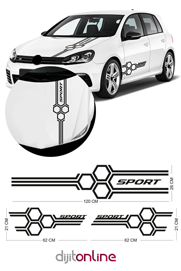 3 Pieces Honeycomb Auto Sticker - Hood Sticker - Marşpiyel Sticker - Car Sticker