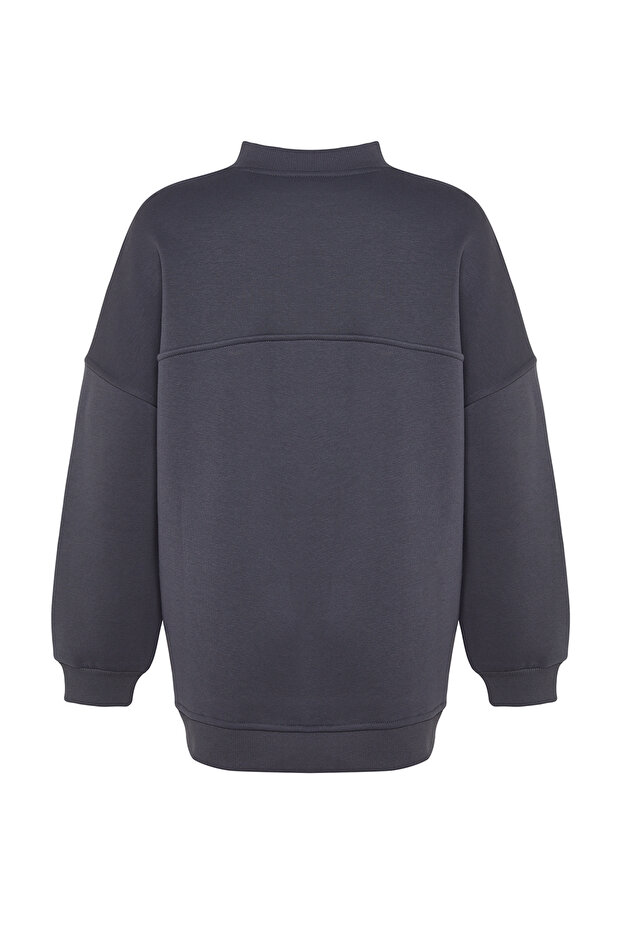 Antrasit Oversize Örme İçi Polarlı Tüylü Sweatshirt TCTAW24TW00022 - 9