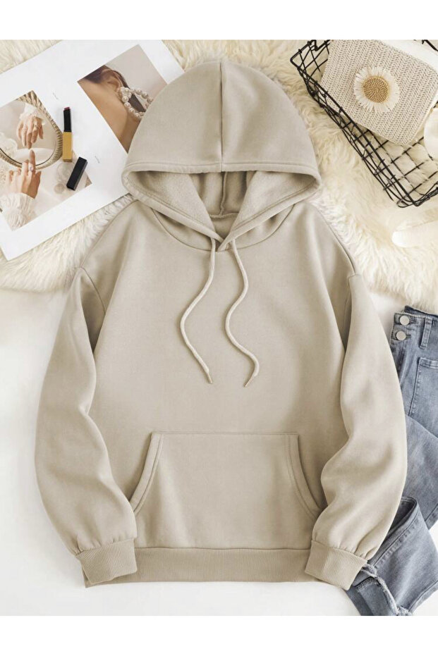 Beżowa bluza oversize z kapturem Keep Groving Dream - 3