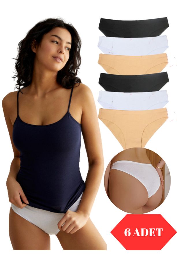 Kadın Lazer Kesim Dikişsiz Kilot Iz Yapmayan Yumuşak Kulot Mikro Kumaş Bikini Külot 6'lı Paket - 1