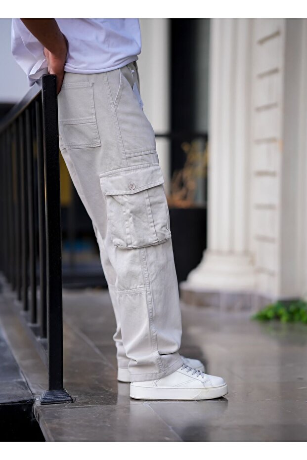 Erkek Kargo Cep Baggy Pantolon Gri Rengi - 3