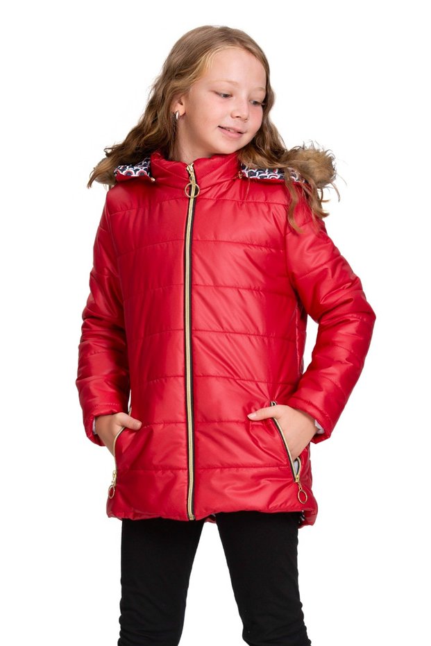 Furry Girl's Puffer Jacket with Pockets and Hood