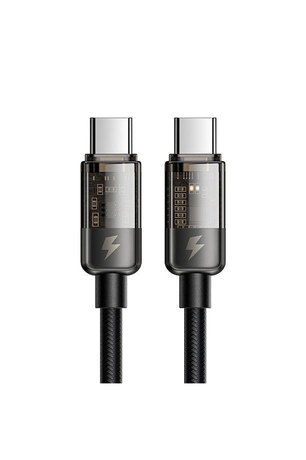 CA-2840 Type-C To Type-C 100W Led Işıklı Power Off Hızlı Data Şarj Kablosu 1.2m - Siyah - 1