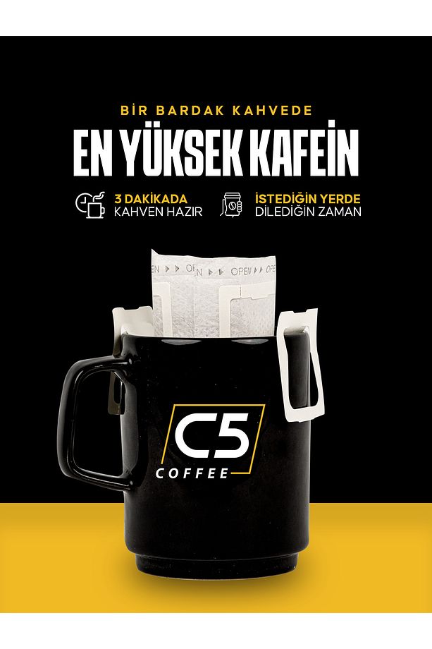 Yüksek Kafeinli Pratik Filtre Kahve | Filtresi İçinde | 20'li 2 Kutu | Coffee C5 - 4