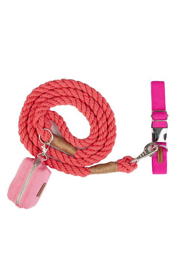 Köpek Boyun Tasması Gezdirme Halatı Ve Kaka Poşeti Çantası Seti (PEMBE) - 1
