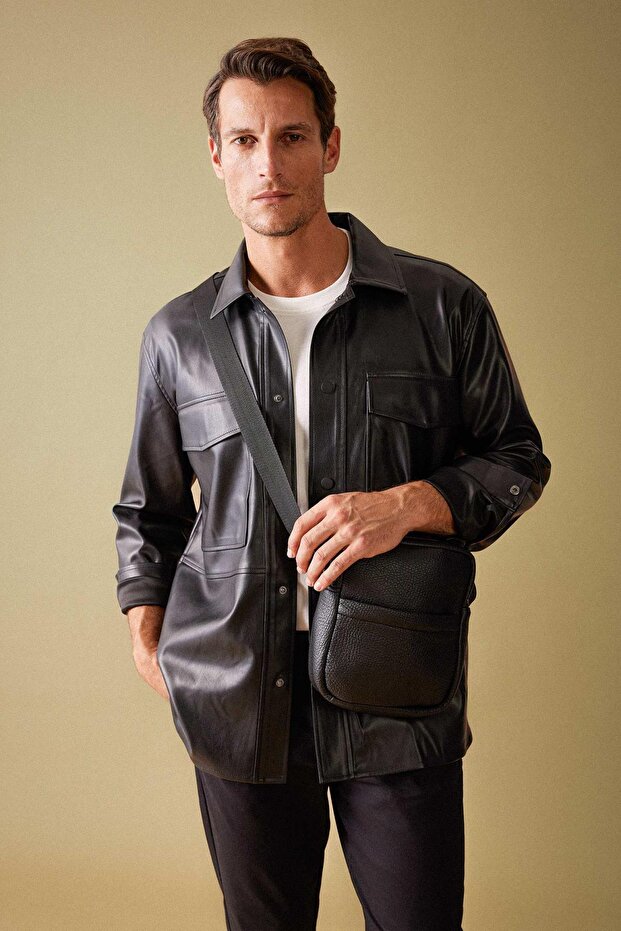 Men's Faux Leather Crossbody Bag