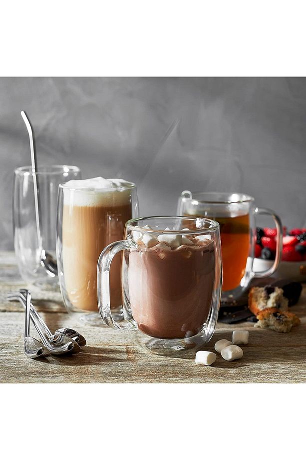 Çift Camlı Kulplu 2'li Kahve Bardağı Seti, 355 ml, Cam, Şeffaf Cam - 5