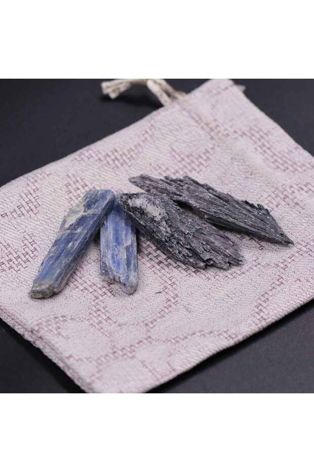 Siyah Kyanit Taşı-mavi Kyanit Taşı Işlenmemiş Parça Doğal Taş Ham Kütle 8-10gr 2'li Set - 2