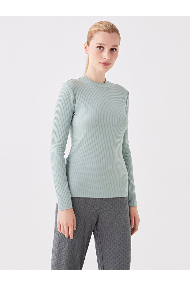 Half Turtleneck Self Patterned Long Sleeve Tunic - 2