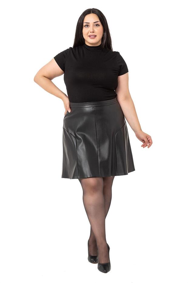 Plus Size Leather Black Mini Skirt
