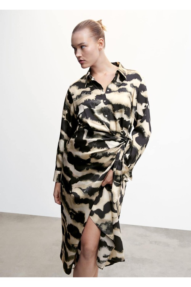 Desenli Saten Elbise - 6