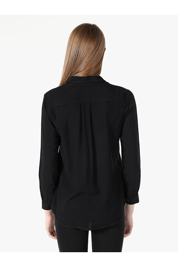 Basic Regular Fit Kadın Siyah Uzun Kol Gömlek - 2