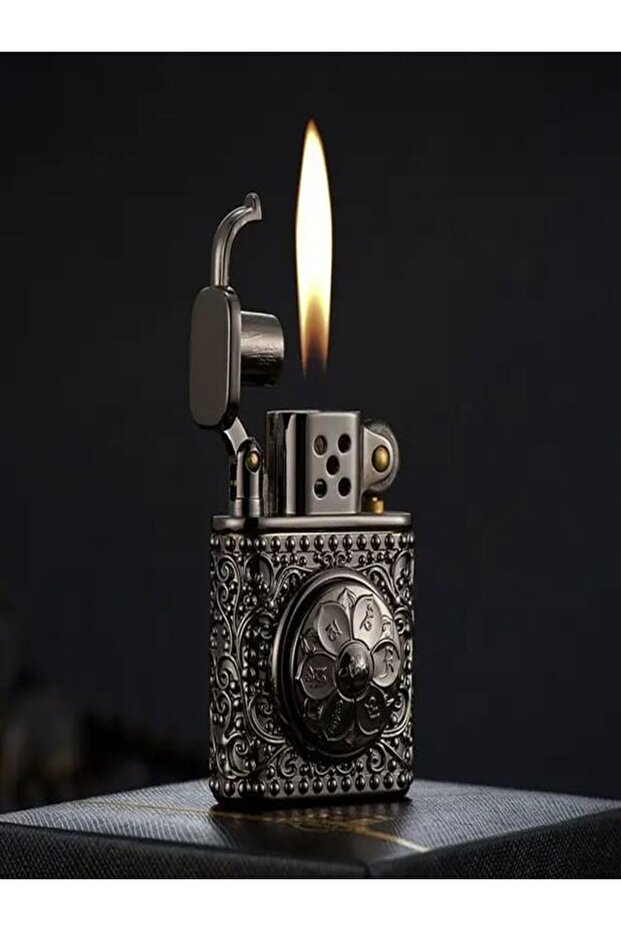 HK GİFT SHOP Şık Stres Çarklı Siyah Renk Metal Gazlı Lüks Çakmak