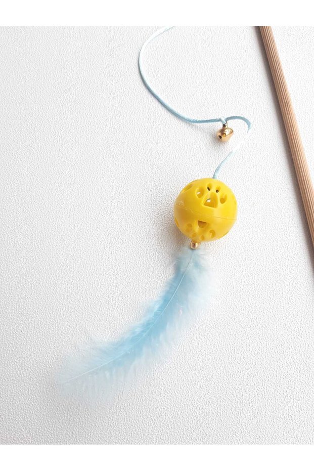 Cat Fishing Rod with Rattle Ball Toy Wooden Handle with Bell Furry Cat Toy