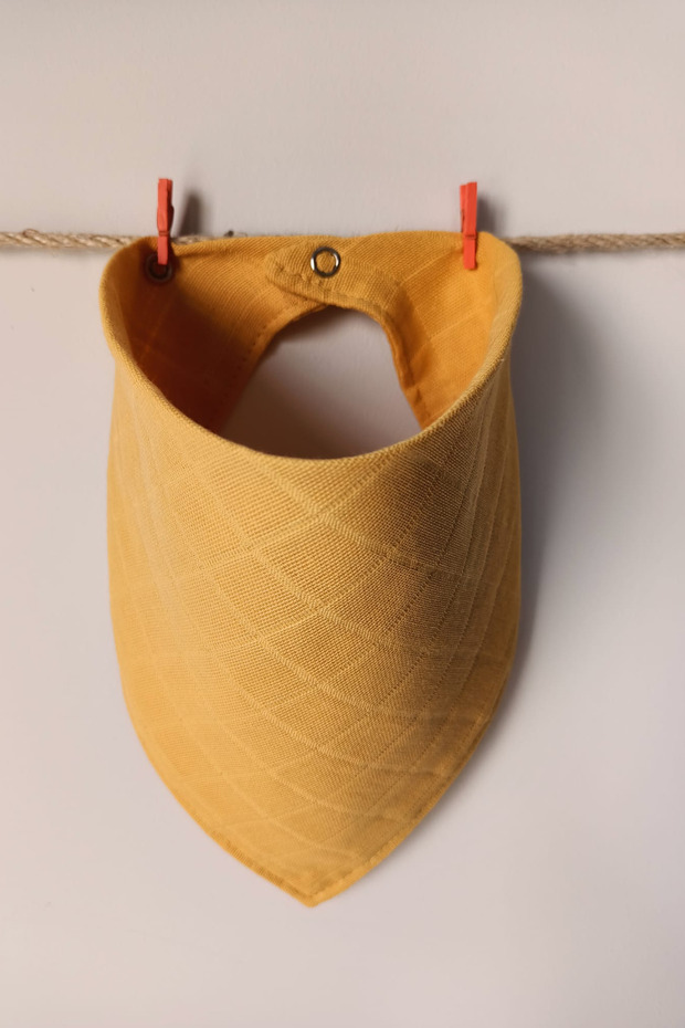 100% Organic Cotton Double Layer Muslin Baby Scarf & Drool Bib with Two Snaps (mustard)