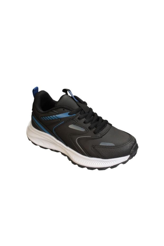 KINETIX Boy's Black Gray Leather Laced White Sole Casual Sneaker Sports Shoes