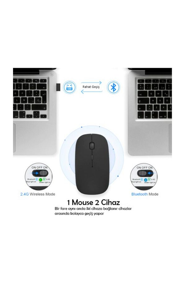 Qasul Bluetooth Şarjlı 2.4ghz Kablosuz Mouse Sessiz Tıklama Shopluxc 917250 - 3