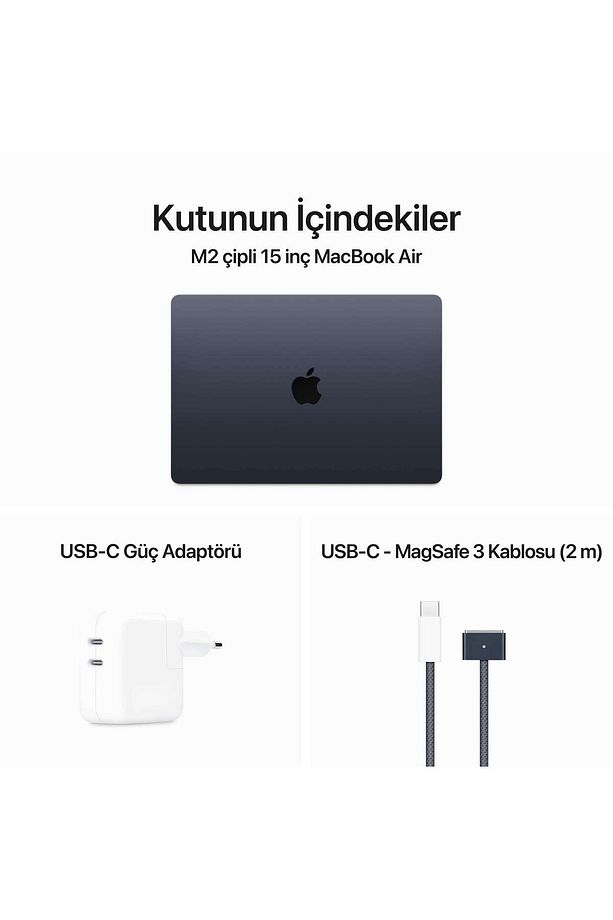 MacBook Air M2 8C CPU 10C GPU 16 GB 512 GB SSD 15.3" Gece Yarısı - 8