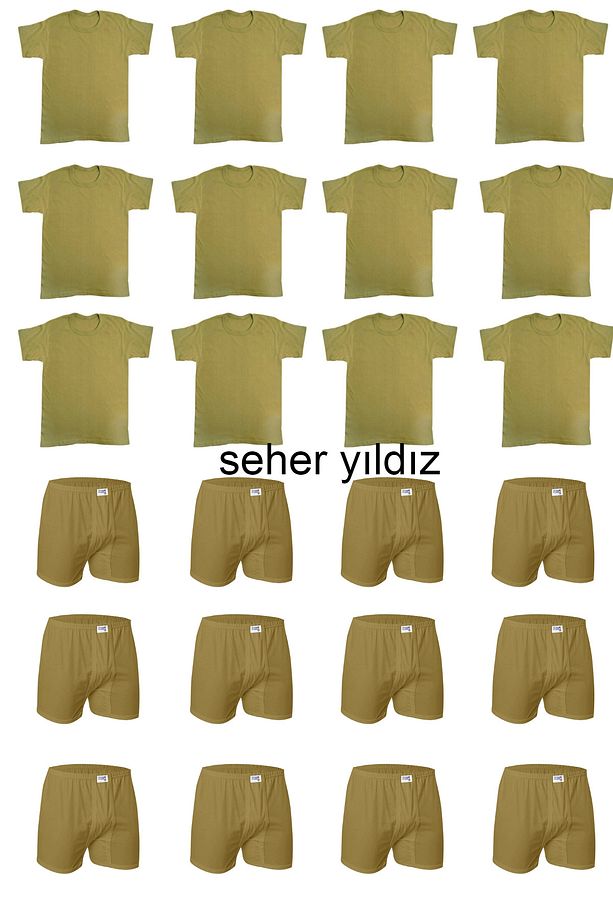 12'li Bedelli-Acemi Asker Atlet Fanila-12'li Asker Boxer Paçalı Don Set Asker Cüzdanı Hediyeli - 1