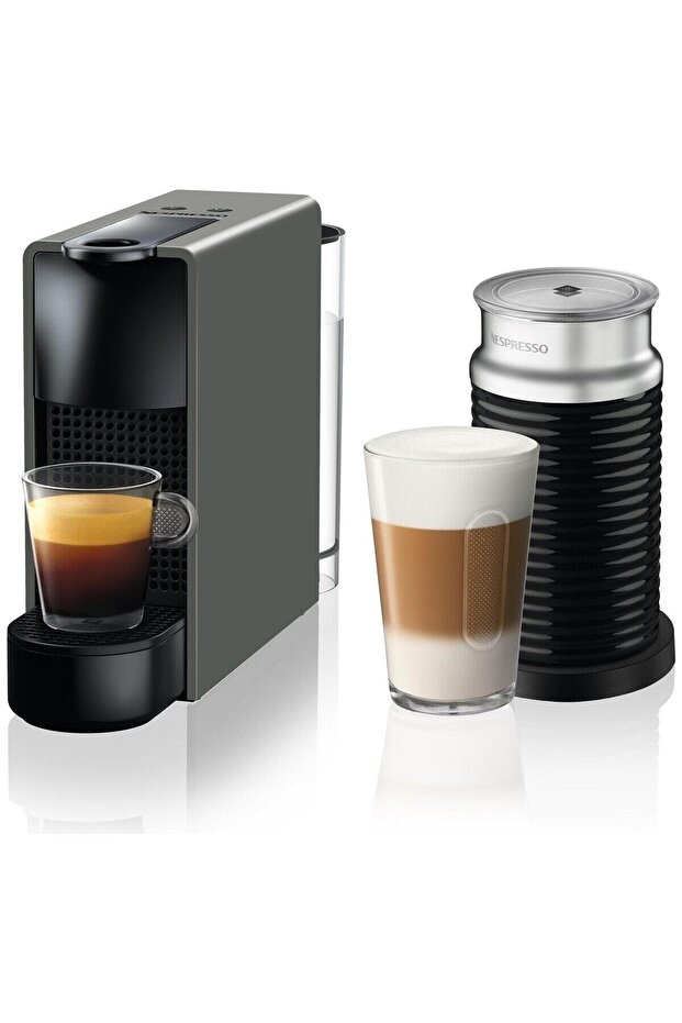C35 Essenza Mini Gray Coffee Machine and Milk Frother Accessory