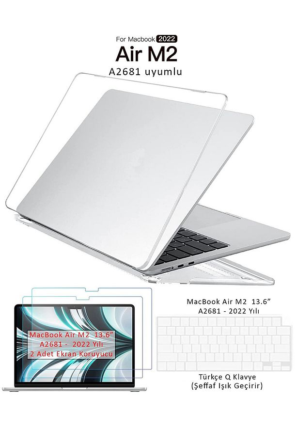 Macbook Air M2 M3 M4 13.6" A2681 A3113 A3240 Uyum Set Kılıf Kapak Klavye Koruyucu Ekran Koruyucu - 1